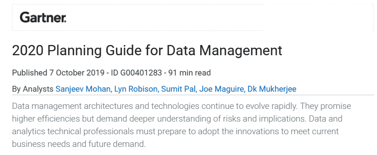 Gartner: “Select a DataOps Platform for 2020”