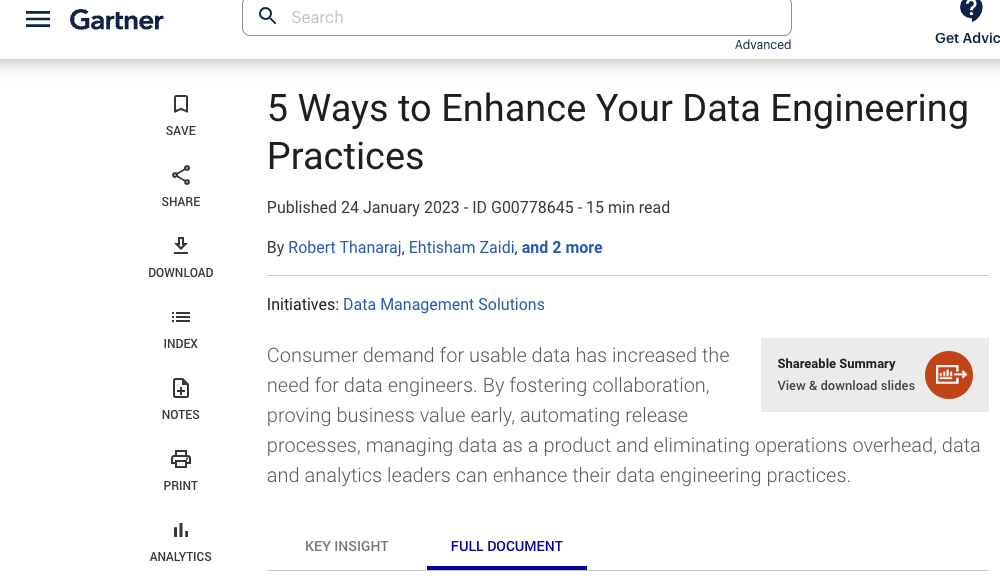 A summary of Gartner's recent DataOps-driven data engineering best practices article