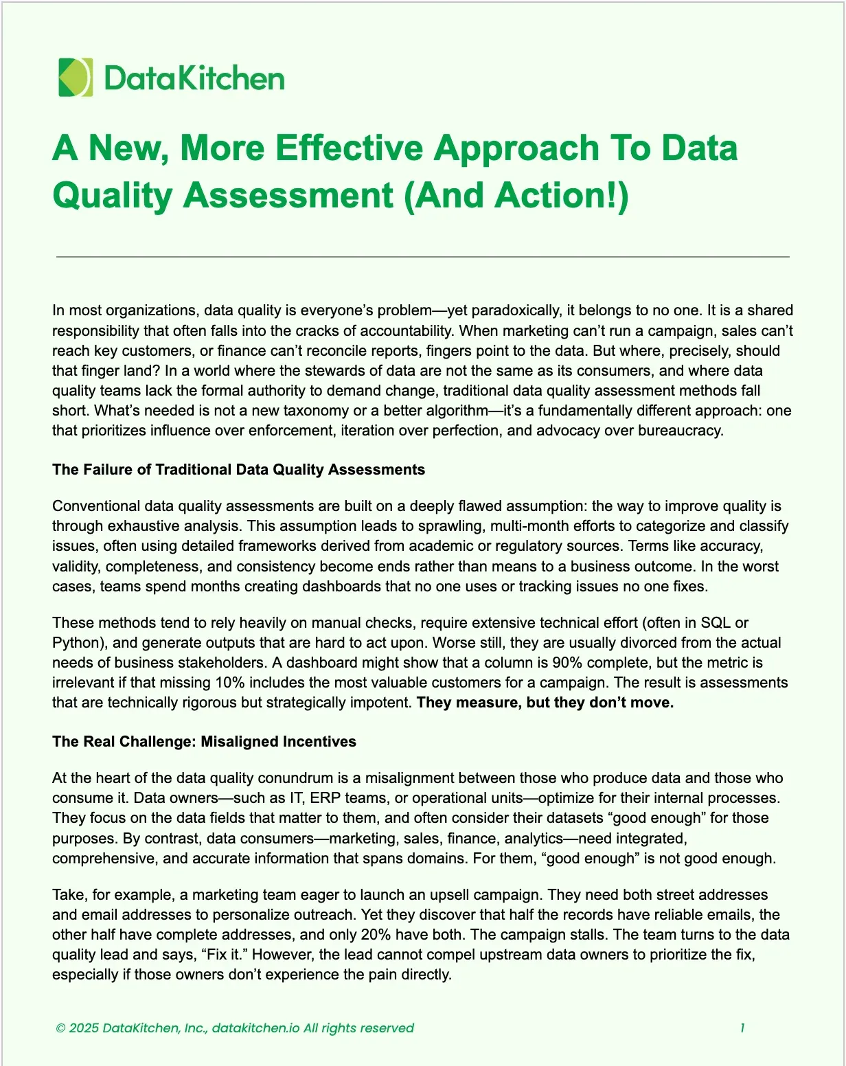 Cover of the A New, More Effective Approach to Data Quality Assessments white paper