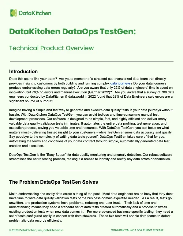 Cover of the DataOps TestGen Technical Overview white paper