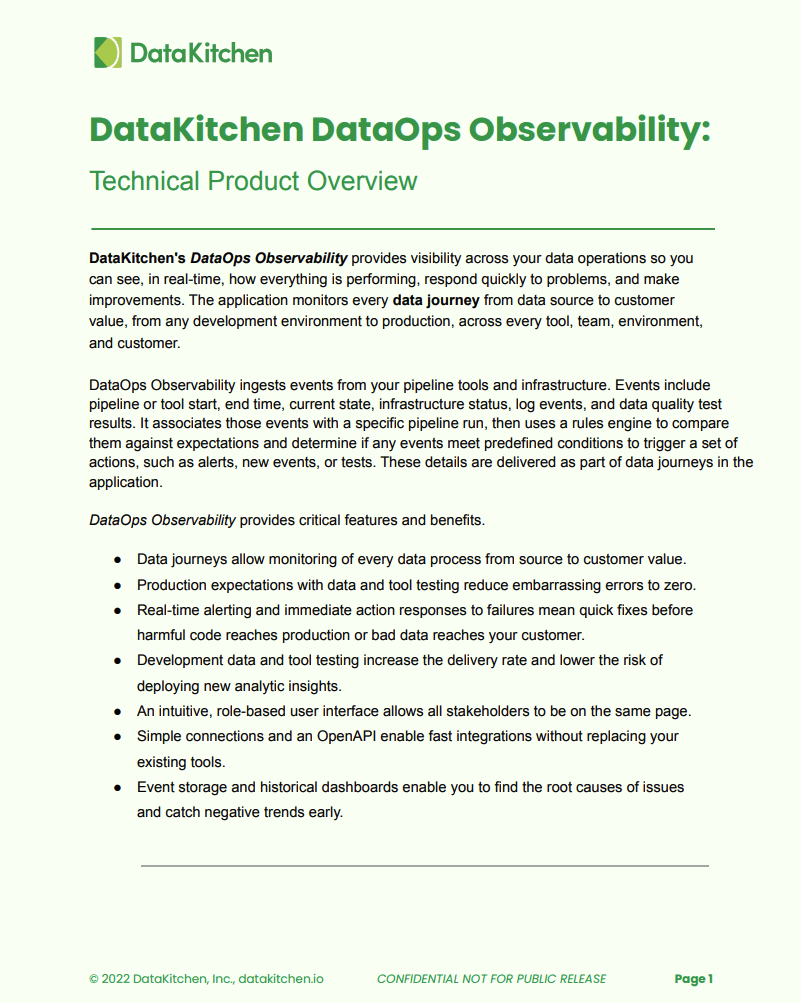 DataKitchen DataOps Observability Technical Product Overview